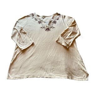 Brown Floral Embroidered Cottagecore 3/4 Sleeves Tee